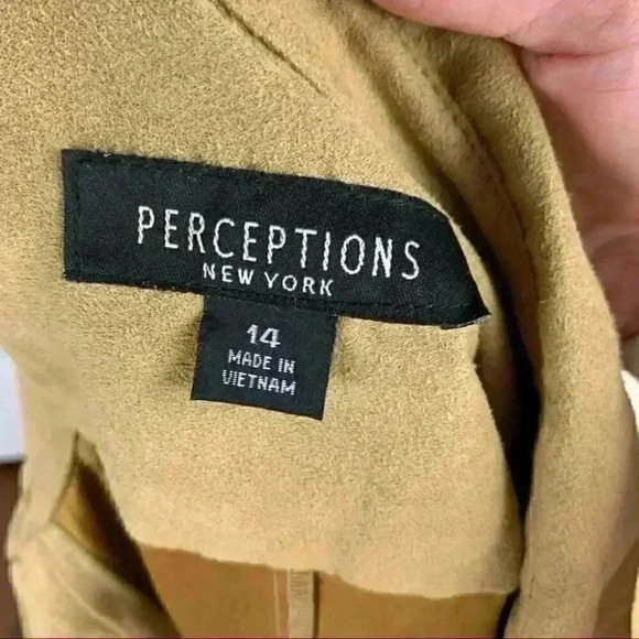 Vtg predictions dress size 14 tan ultra suede vegan button down safari 90s y2k - Picture 6 of 9